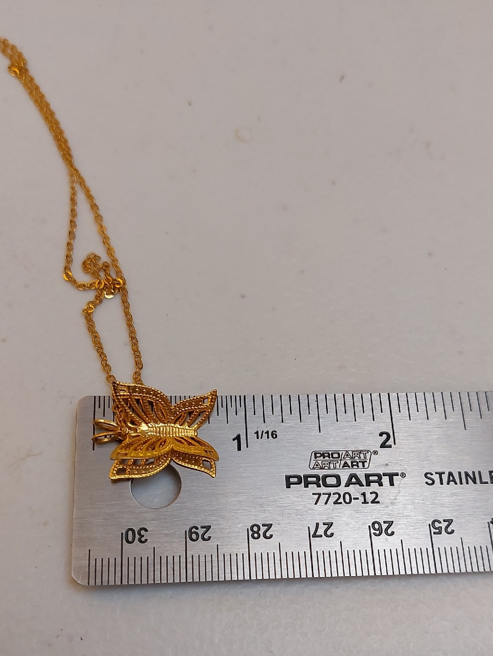 Dainty 3D Filigree Butterfly Pendant High Gloss Gold Tone Necklace - Picture 8 of 9